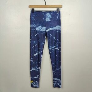 Goldsheep Leggings Womens Small‎ Blue Marble Print High Waist Yoga Lounge Summer